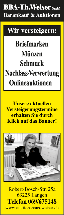 Banner Auktionshaus BBA Therese Weiser Nachf. In Langen mit Kontaktdaten