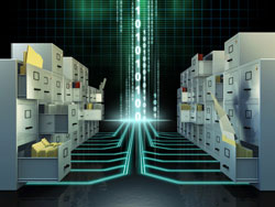 Analoges Papierarchiv wird zu einem digitalisierten papierlosen Archiv